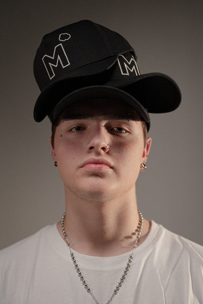 BLACK WHITE SATIN LINED HAT